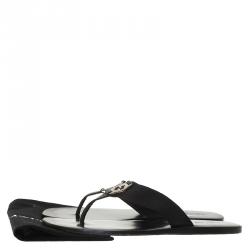 Pre Owned صندل بإصبع غوتشي ويبنج إنترلوكينج GG وجلد أسود مقاس 42