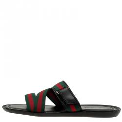 مملوكة مسبقًا Gucci Web Detail and Leather Flat Sandals Size 42.5