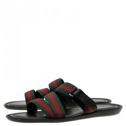 مملوكة مسبقًا Gucci Web Detail and Leather Flat Sandals Size 42.5