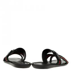 مملوكة مسبقًا Gucci Web Detail and Leather Flat Sandals Size 42.5