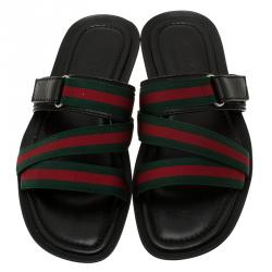 مملوكة مسبقًا Gucci Web Detail and Leather Flat Sandals Size 42.5