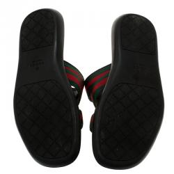 مملوكة مسبقًا Gucci Web Detail and Leather Flat Sandals Size 42.5