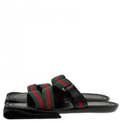 مملوكة مسبقًا Gucci Web Detail and Leather Flat Sandals Size 42.5