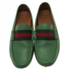 Pre Owned حذاء لوفرز غوتشي ويب جلد أخضر مقاس 43