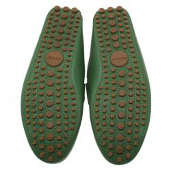 Pre Owned حذاء لوفرز غوتشي ويب جلد أخضر مقاس 43