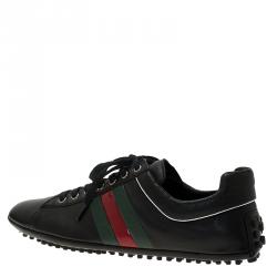 Pre Owned Gucci Black Leather Sneakers Size 42.5