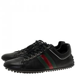 Pre Owned Gucci Black Leather Sneakers Size 42.5