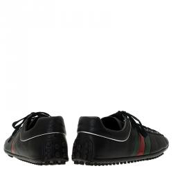 Pre Owned Gucci Black Leather Sneakers Size 42.5