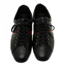 Pre Owned Gucci Black Leather Sneakers Size 42.5