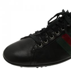 Pre Owned Gucci Black Leather Sneakers Size 42.5