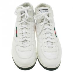 مملوكة مسبقًا Gucci White Leather and Fabric High Top Sneakers Size 44