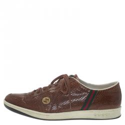 مملوكة مسبقًا Gucci Brown Python Web Detail Sneakers Size 44