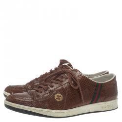 مملوكة مسبقًا Gucci Brown Python Web Detail Sneakers Size 44