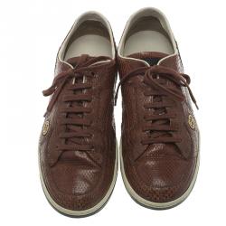 مملوكة مسبقًا Gucci Brown Python Web Detail Sneakers Size 44
