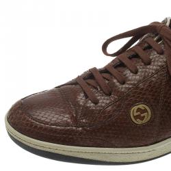 مملوكة مسبقًا Gucci Brown Python Web Detail Sneakers Size 44