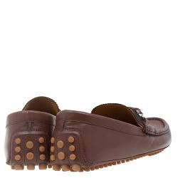 Pre Owned حذاء لوفرز غوتشي جلد بني هورسبيت بامبو وشريط ويب مقاس 42