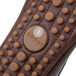 Pre Owned حذاء لوفرز غوتشي جلد بني هورسبيت بامبو وشريط ويب مقاس 42