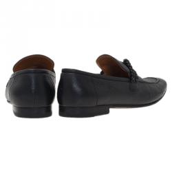 Pre Owned Gucci Black Leather Braided Strap Loafers Size 43