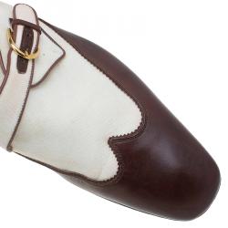 Gucci Brown Leather and Cream Canvas Monk Strap Shoes Size 45