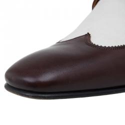 Gucci Brown Leather and Cream Canvas Monk Strap Shoes Size 45