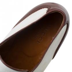 Gucci Brown Leather and Cream Canvas Monk Strap Shoes Size 45