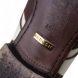 Gucci Brown Leather and Cream Canvas Monk Strap Shoes Size 45