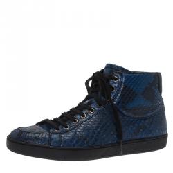 مملوكة مسبقًا حذاء رياضي غوتشي جلد ثعبان بعنق مرتفع مقاس 41.5