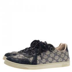 مملوكة مسبقًا Gucci Blue GG Supreme Canvas and Crocodile Trim Sneakers Size 44