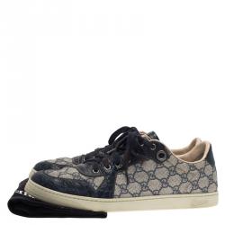 مملوكة مسبقًا Gucci Blue GG Supreme Canvas and Crocodile Trim Sneakers Size 44