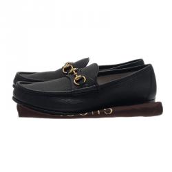 Pre Owned Gucci Black Leather 1953 Horsebit Loafers Size 43.5