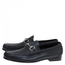 مملوكة مسبقًا Gucci Black Leather Hebron Horsebit Loafers Size 41