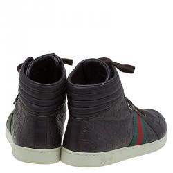 Gucci Brown Guccissima Leather Web Detail High Top Sneakers Size 43
