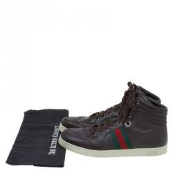 Gucci Brown Guccissima Leather Web Detail High Top Sneakers Size 43