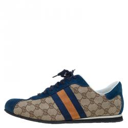 Pre Owned Gucci Two Tone GG Canvas and Suede Web Detail Sneakers Size 44