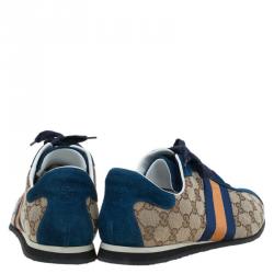 Pre Owned Gucci Two Tone GG Canvas and Suede Web Detail Sneakers Size 44