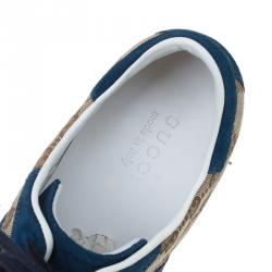 Pre Owned Gucci Two Tone GG Canvas and Suede Web Detail Sneakers Size 44