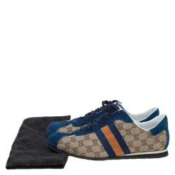 Pre Owned Gucci Two Tone GG Canvas and Suede Web Detail Sneakers Size 44