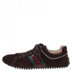 Gucci Brown Suede Web Detail Sneakers Size 42.5