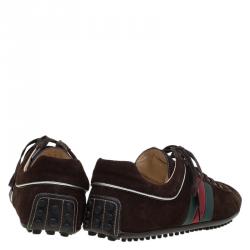 Gucci Brown Suede Web Detail Sneakers Size 42.5