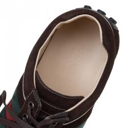 Gucci Brown Suede Web Detail Sneakers Size 42.5