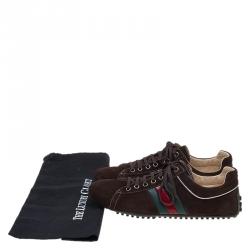 Gucci Brown Suede Web Detail Sneakers Size 42.5