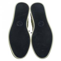 Pre Owned حذاء رياضي غوتشي كانفاس GG بيج وأخضر رقبة مرتفعة طباعة الورود مقاس 43