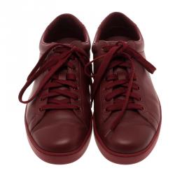 Pre Owned Gucci Red Leather Snakeskin Trim Low Top Sneakers Size 43.5