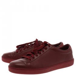 Pre Owned Gucci Red Leather Snakeskin Trim Low Top Sneakers Size 43.5