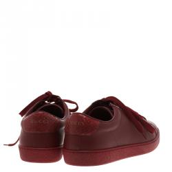 Pre Owned Gucci Red Leather Snakeskin Trim Low Top Sneakers Size 43.5