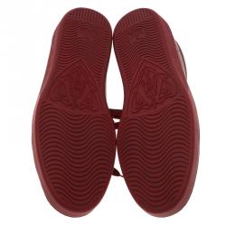 Pre Owned Gucci Red Leather Snakeskin Trim Low Top Sneakers Size 43.5
