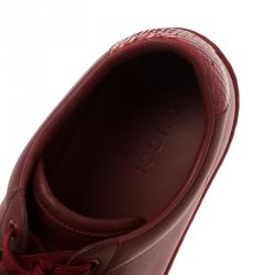 Pre Owned Gucci Red Leather Snakeskin Trim Low Top Sneakers Size 43.5