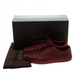 Pre Owned Gucci Red Leather Snakeskin Trim Low Top Sneakers Size 43.5