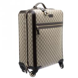 Gucci Beige/Ebony GG Supreme Canvas Medium Four Wheel Carry-On Suitcase 