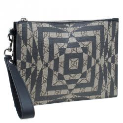 Pre Owned Gucci Beige/Black GG Coated Canvas Caleido Strap Pouch